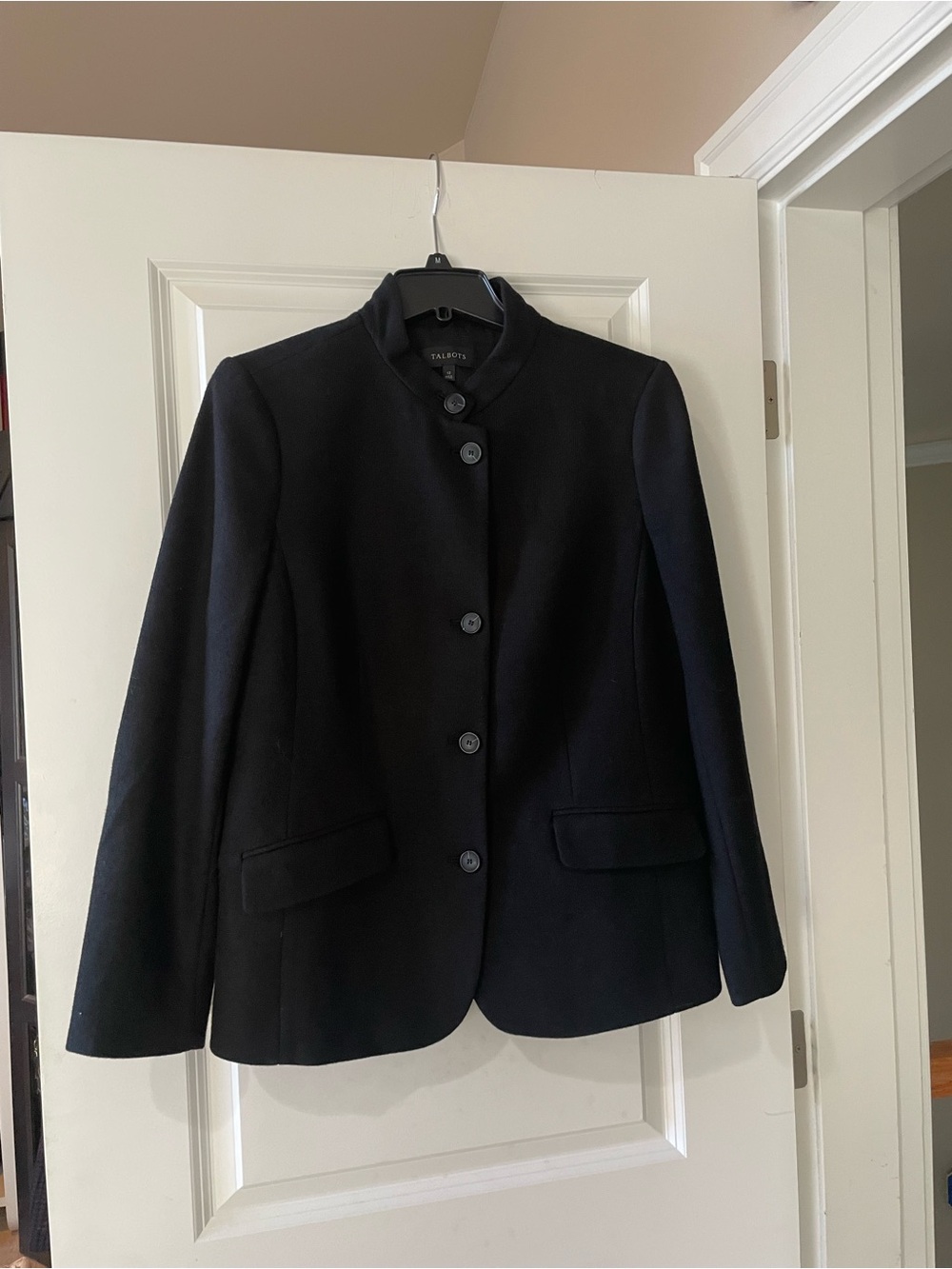Talbots Black Mandarin-Collar Wool Blazer